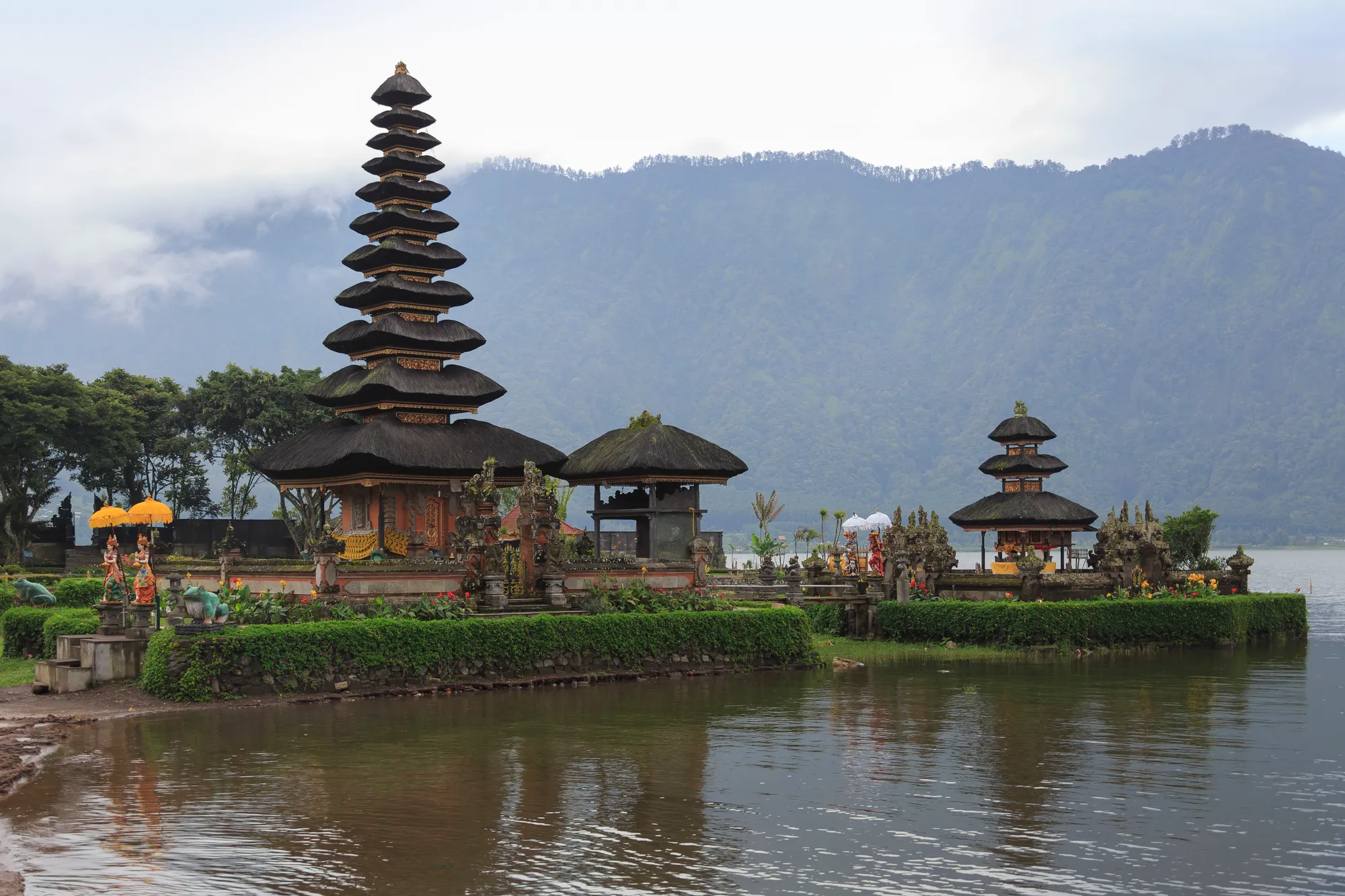 The tiered meru of Pura Ulun Danu Bratan standing out into Lake Bratan